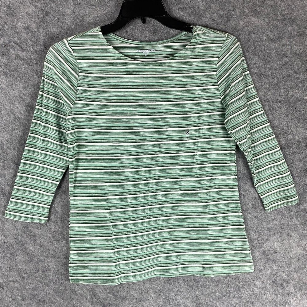 Laura Scott Top Small Women's 3/4 Sleeve Striped 100% Cotton Adults S